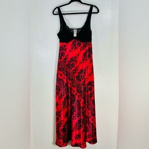 Y2K Jonquil In Bloom Red and black lace floral maxi slip negligee Size Large